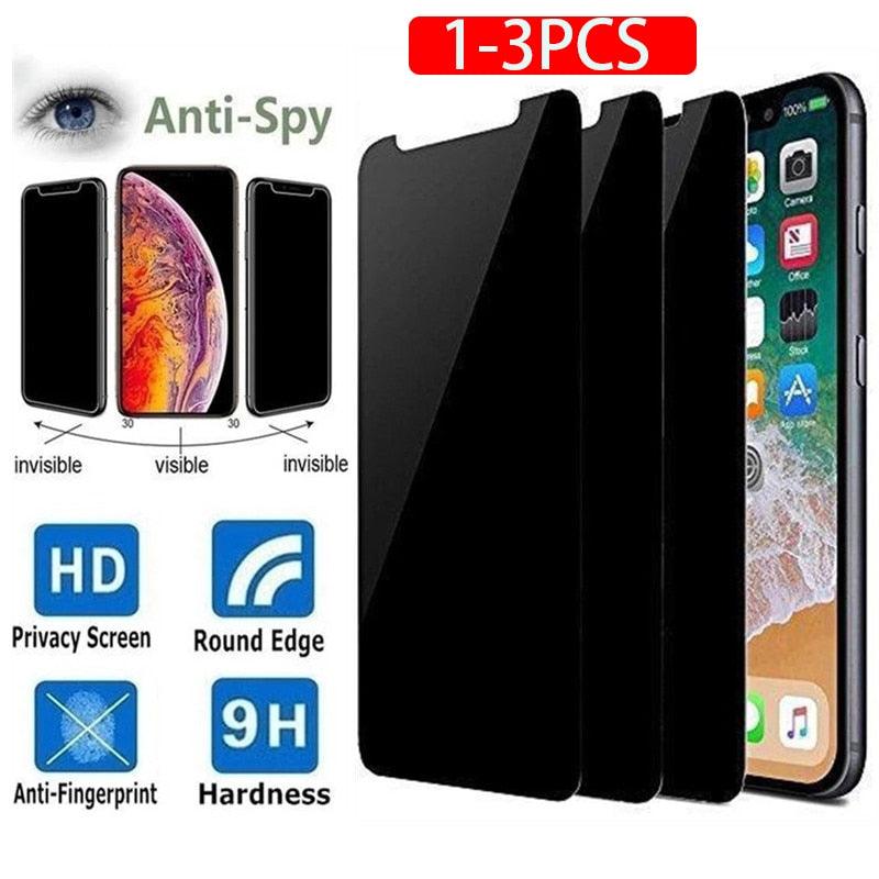 Lot de 3 Films de Protection Anti-Espion en Verre Trempé pour IPhone 11 12 13 14 Pro Max 12 Mini X XS XR 6 6S 7 8 Plus Protection d'Écran Confidentiel Anti-Espion HD en Verre Trempé Incassable Antichoc