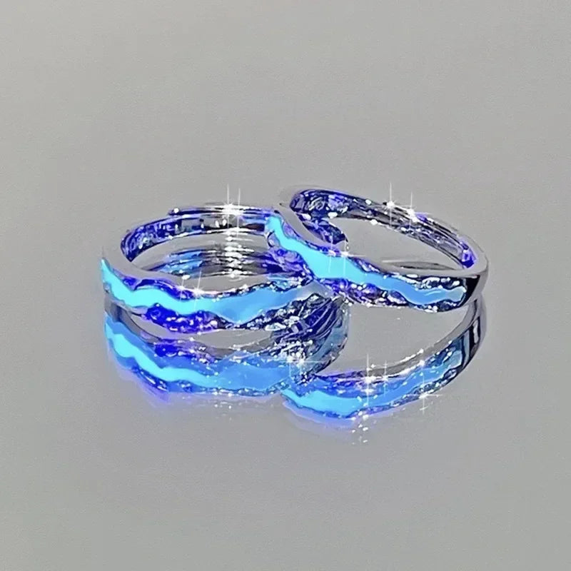 Nouvelle Bague Lumineuse Émail Réglable Vintage Luxe Amour Couple Anneaux Brille dans le Noir Bijoux Y2K Cadeaux Saint-Valentin