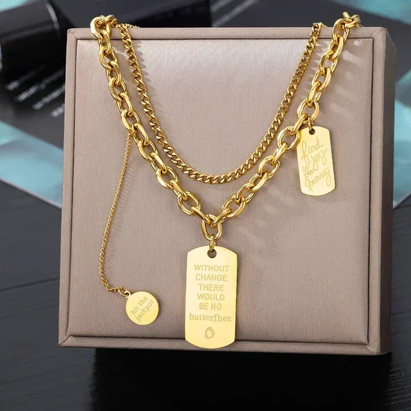 Collier multicouche cœur en acier inoxydable 316L pour femmes et filles, gothique, couleur or, chaîne de clavicule, pendentif ras du cou, cadeau d'anniversaire