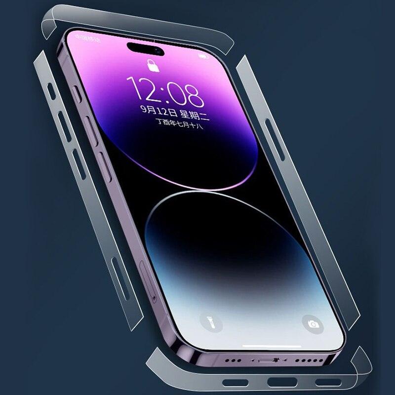 3 jeux de films de protection latéraux transparents pour iPhone 14 13 12 11 Pro Max X XR XS, film de protection ultra-mince pour cadre, film de protection ultra-mince 3D en fibre de carbone