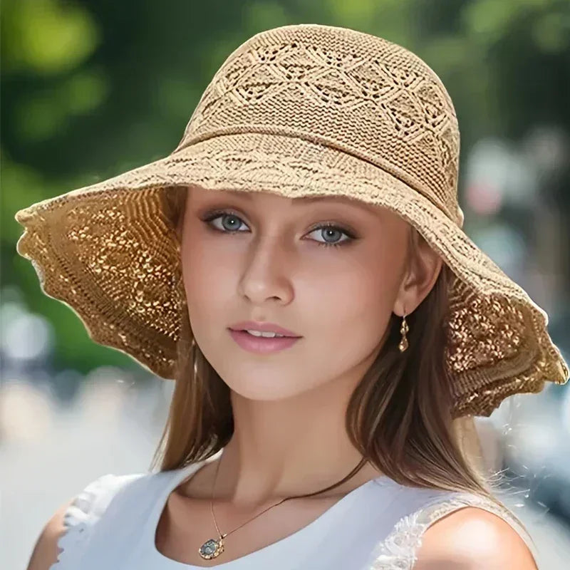 Version coréenne nouveau chapeau de paille chapeau de soleil d'été protection solaire vague chapeau de soleil plage chapeau frais chapeau pour femmes