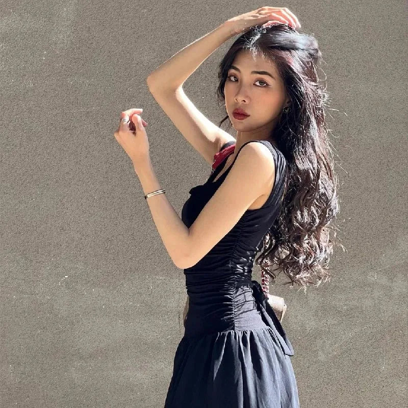 Robe longue moulante froncée | Robe nuisette à col carré -femstylo