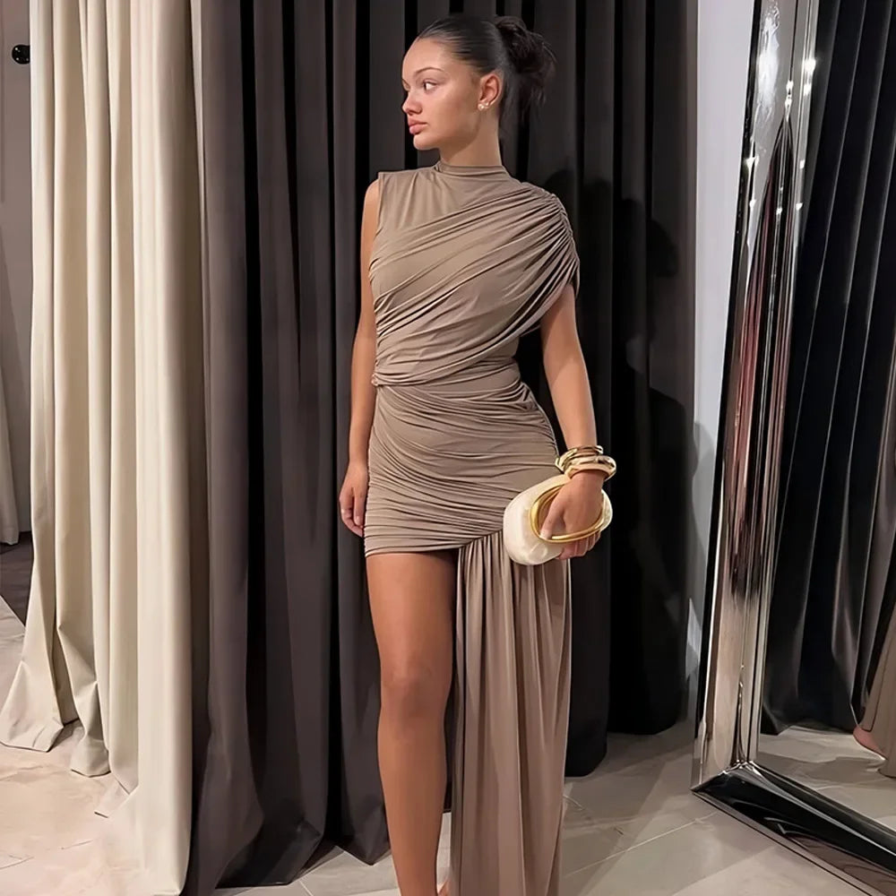 Robe Courte Plissée Irrégulière | Robe de Soirée à Franges - Femstylo
