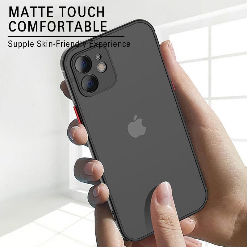 Coque antichoc de luxe pour iPhone 11 12 13 14 Pro Max Mini X XR XS, pare-chocs en silicone souple, coque rigide transparente, pare-chocs latéral souple et plat, coque arrière rigide transparente, étui de téléphone fin.