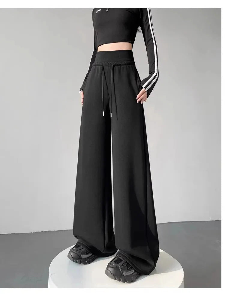 Pantalon droit ample taille haute gris pour femme