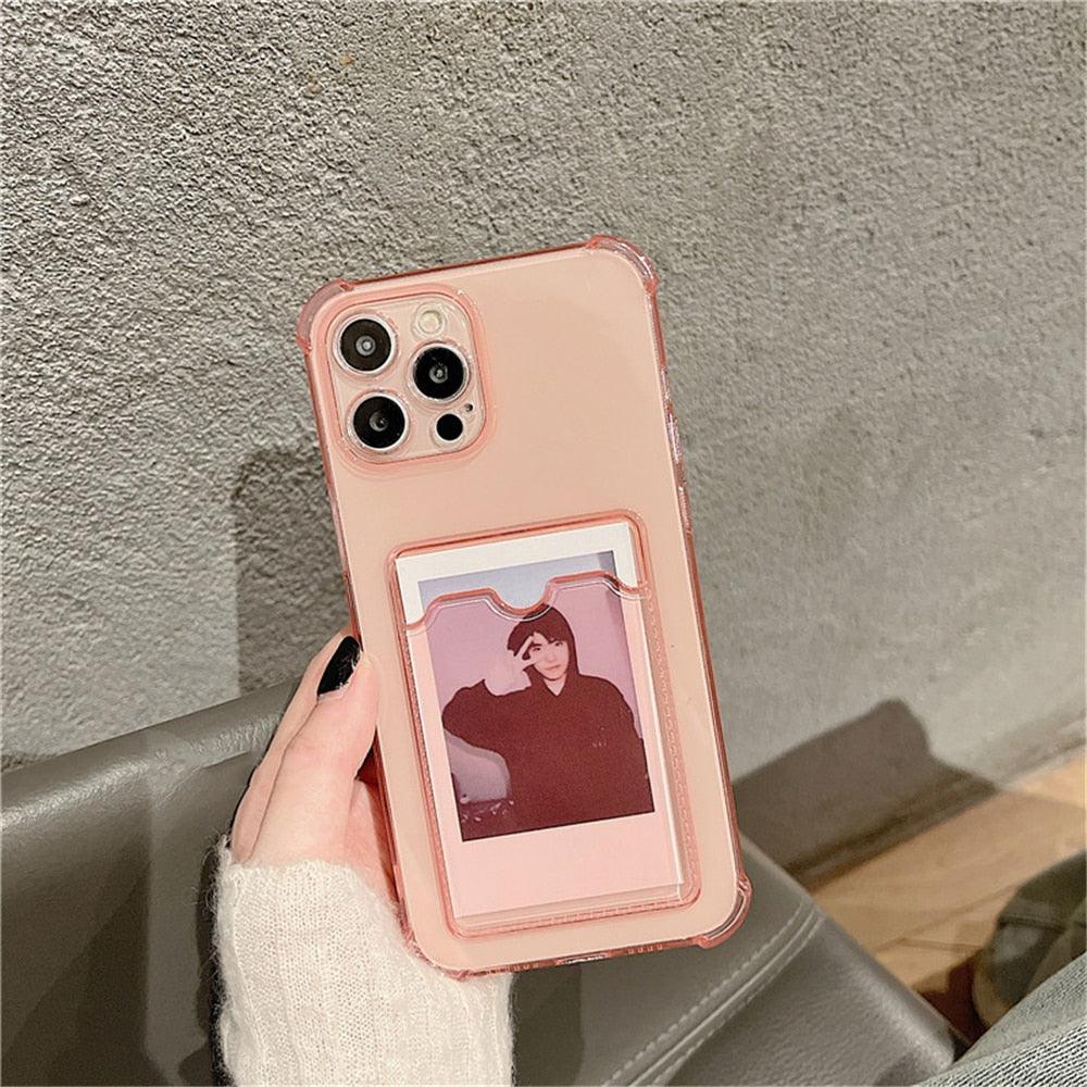Étui transparent porte-cartes pour iPhone 13 11 12 14 Pro Max Mini Coque souple antichoc transparente avec porte-cartes Étui de téléphone transparent avec porte-cartes Coque fine de protection souple antichoc avec porte-cartes