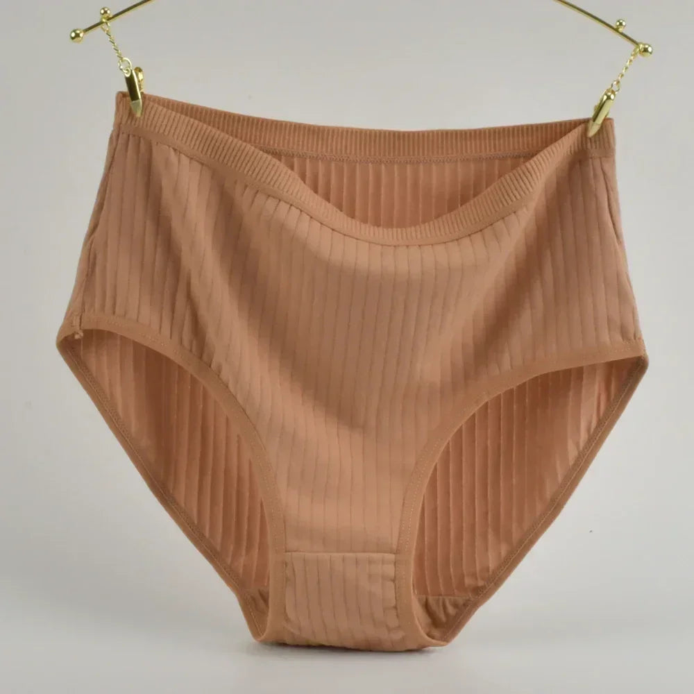 Culottes en coton taille haute douces pour femmes, sous-vêtements respirants, grande taille, slip féminin, lingerie, culotte rayée