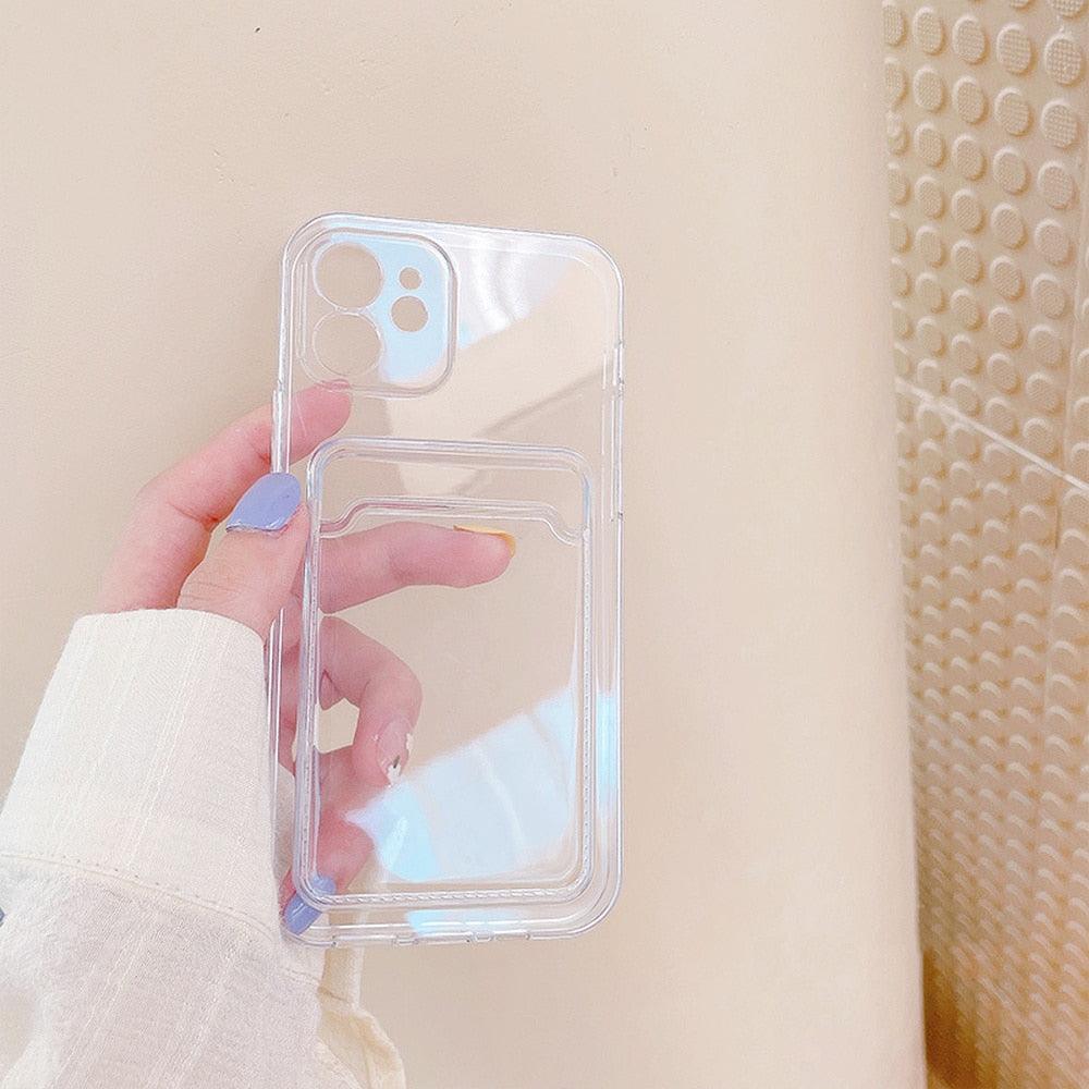 Nouvel Étui en Silicone Mini Porte-Cartes pour iPhone 11 12 13 iPhone 11 Pro X XS Max XR 7 8 Plus Coque Souple Mince Antichoc avec Porte-Cartes Mignon