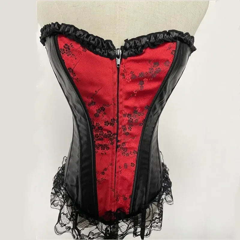 Ensemble de Lingerie Sexy avec Jarretelles Corset Bustier en Dentelle pour Femmes avec Fermeture Éclair et Lacets, Corset Amincissant Gainant avec Baleines, Grande Taille