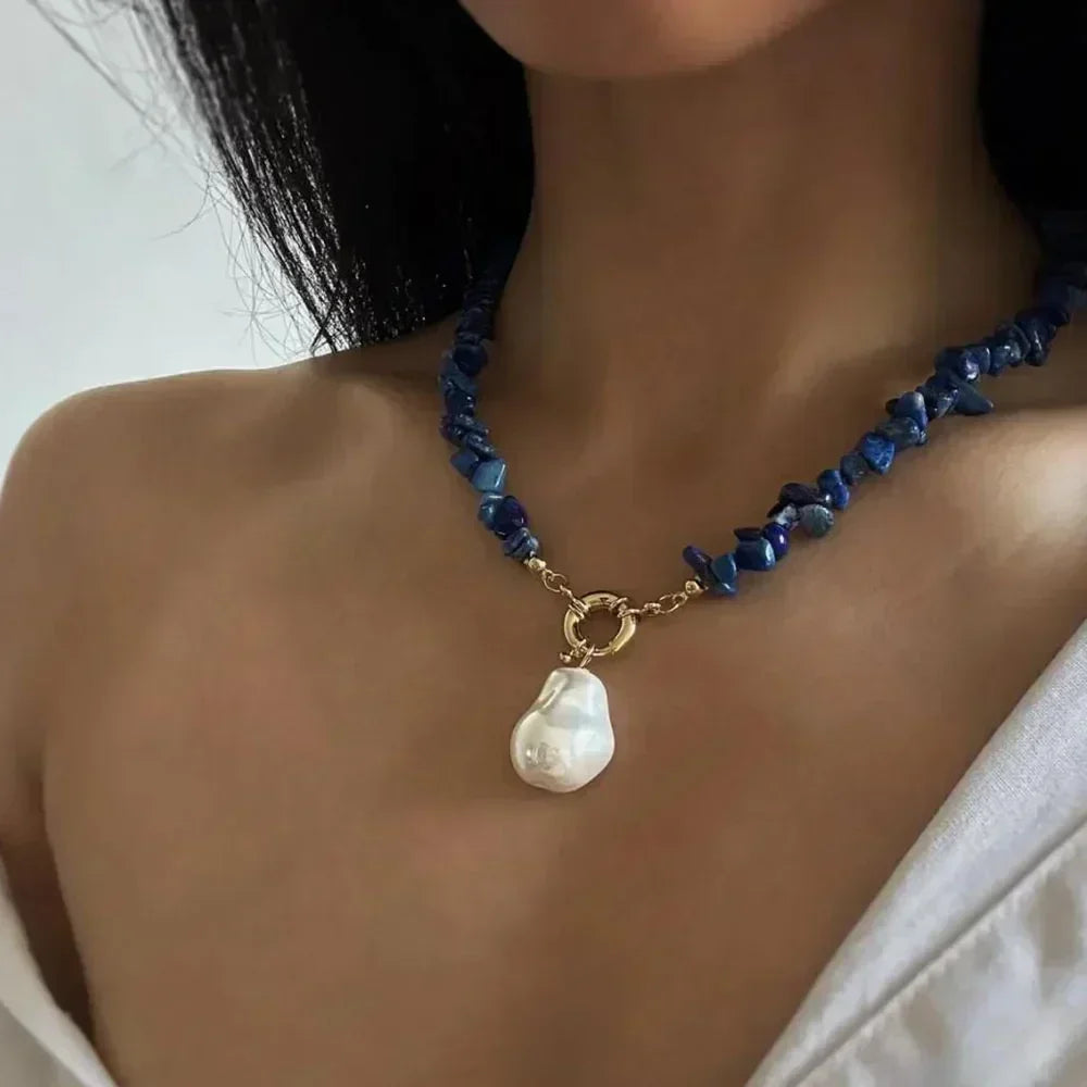 Élégant imitation Barlot Perle Pendentif Collier Ras du Cou Pierre Naturelle Chaîne Pour Filles Bijoux Tendance Vacances Mariage Cadeaux X0294