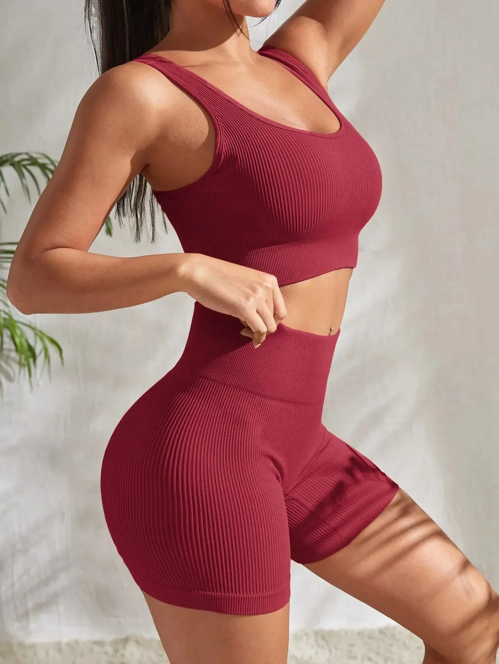 Ensemble de yoga côtelé sans couture pour femme