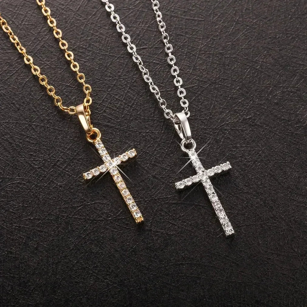Collier pendentifs croix zircon luxe mode or clair couleur argent pour hommes femmes bijoux chaîne accessoire