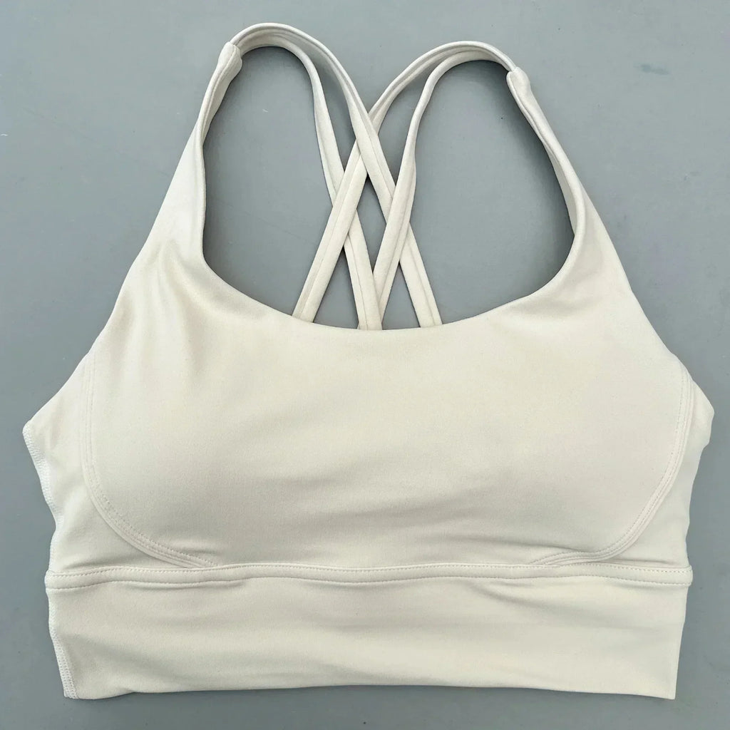 Soutien-gorge de sport uni pour femme, doux, haute résistance, haut moulant d'entraînement complet, gym, yoga, avec coussinets de poitrine