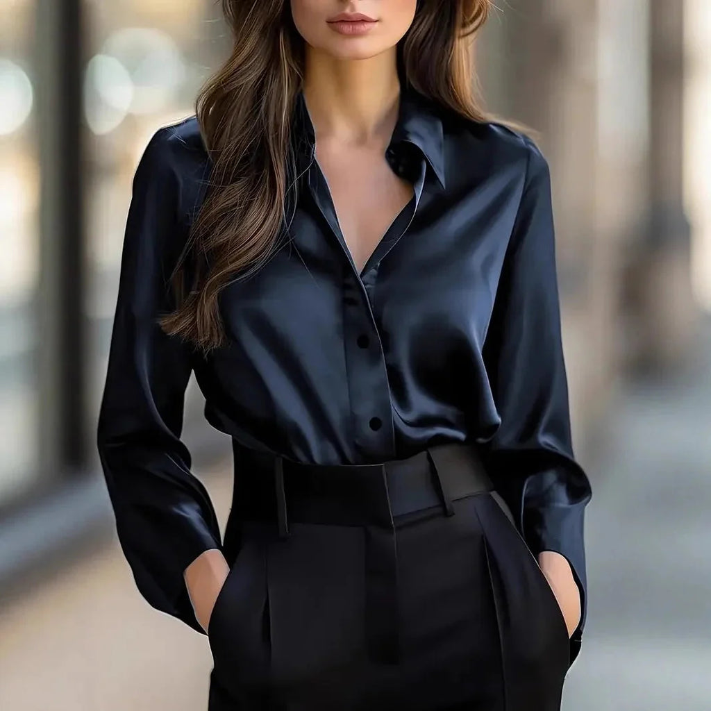 Chemise boutonnée à revers pour femme printemps-automne