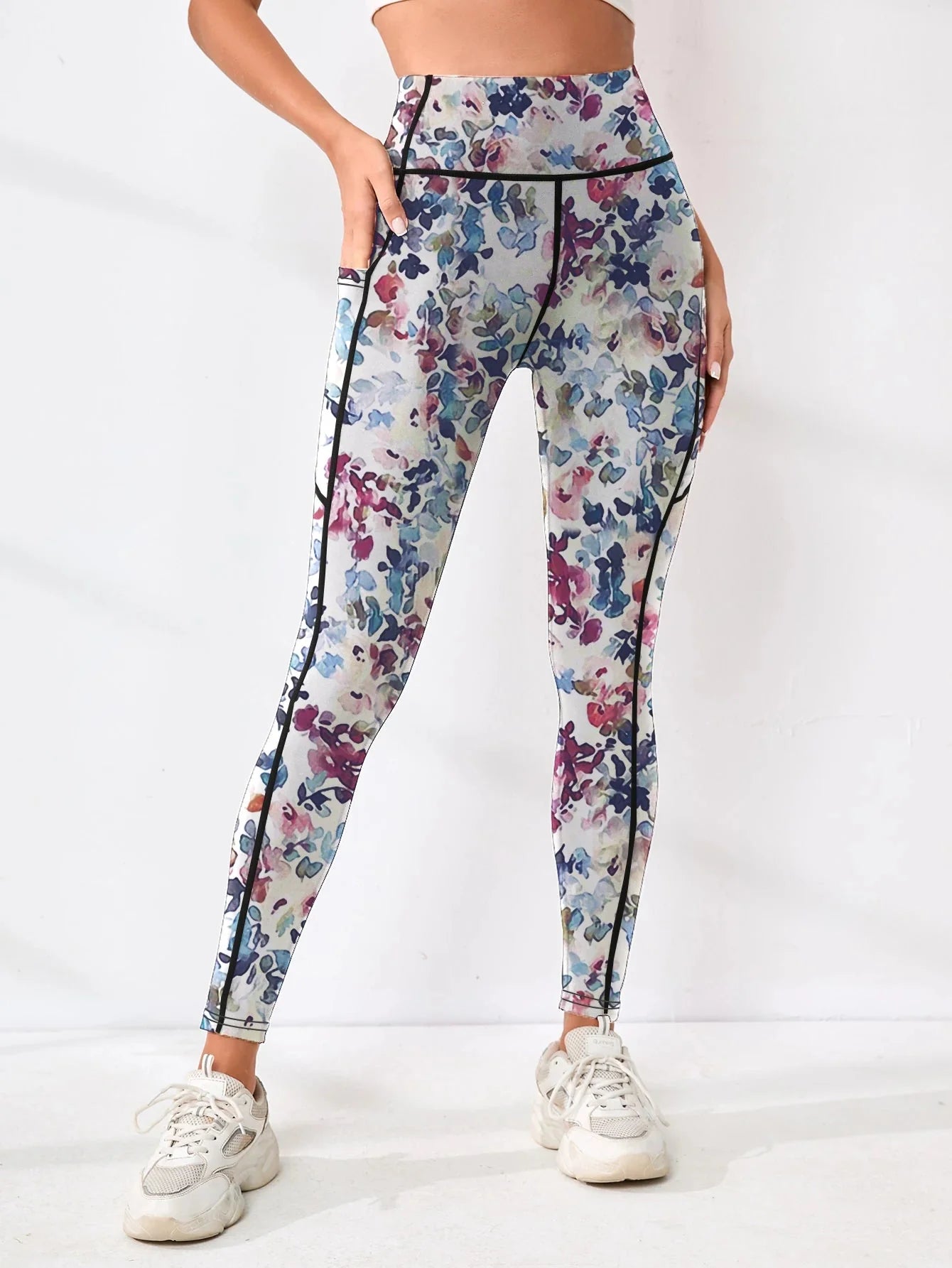 Pantalon de fitness taille haute avec poches imprimé pour femme