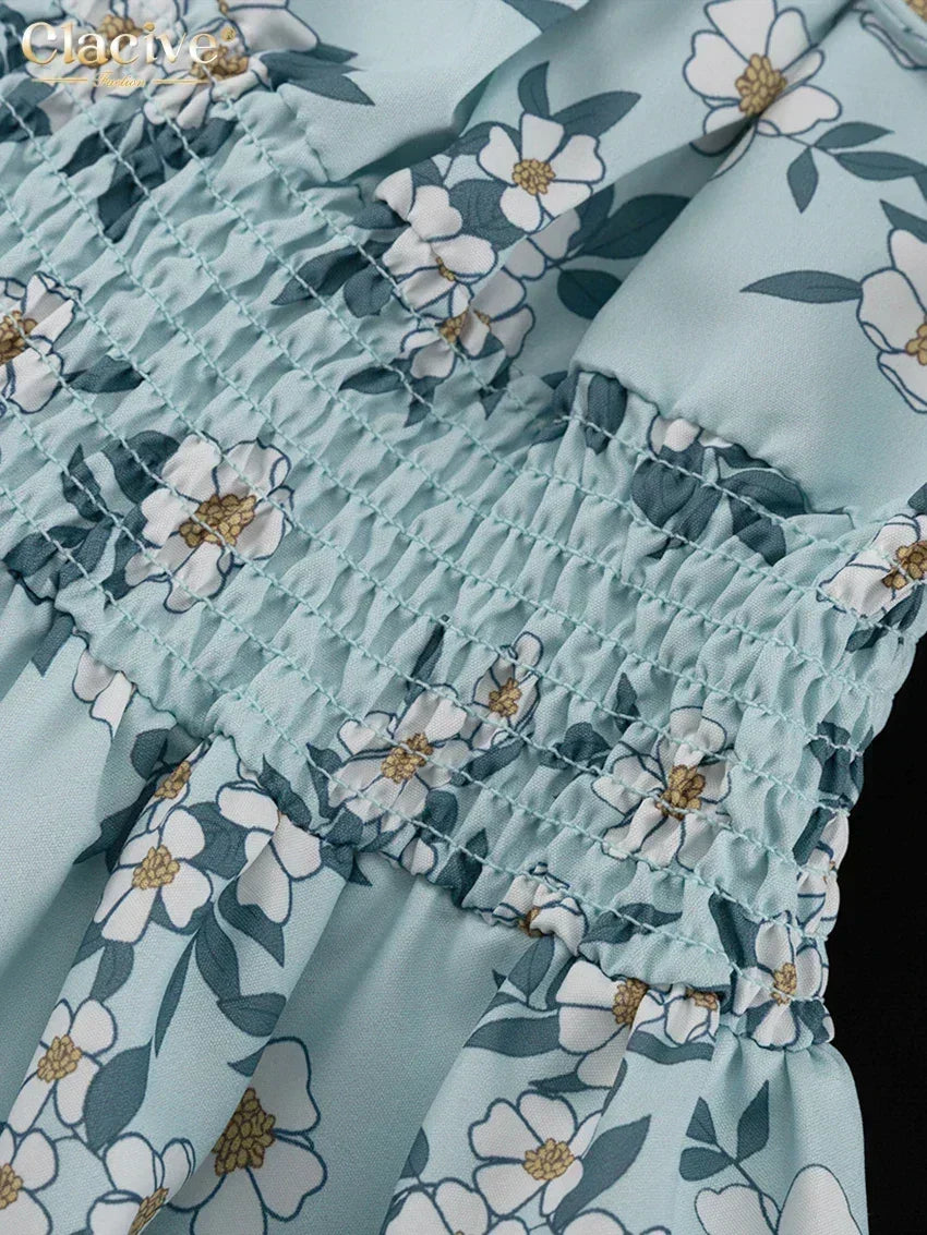 Clacive Robe d'été mince imprimée pour femme, à la mode, col slash, manches courtes, mini robes élégantes, taille haute, patchwork, robe féminine
