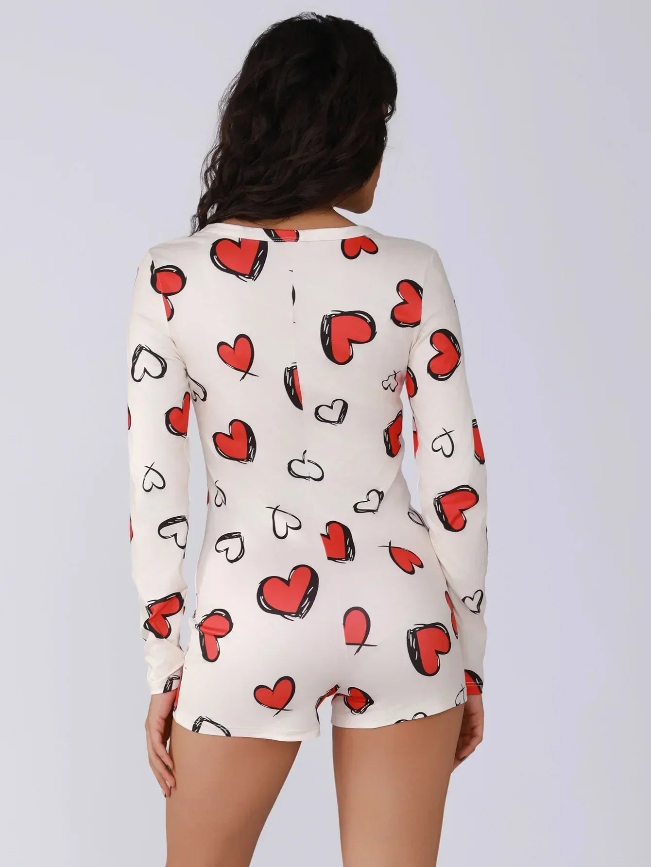 Combinaison une pièce pour femme, pyjama sexy pour fille, imprimé numérique cœur, ensemble manches courtes, short, vêtement d'intérieur
