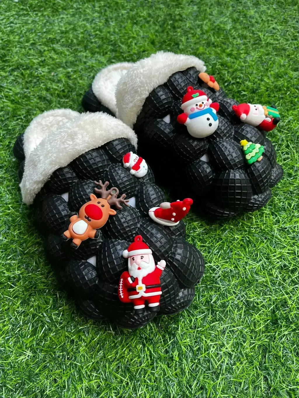 Chaussons en fausse fourrure pour Noël Drôles de chaussons à bulles DIY