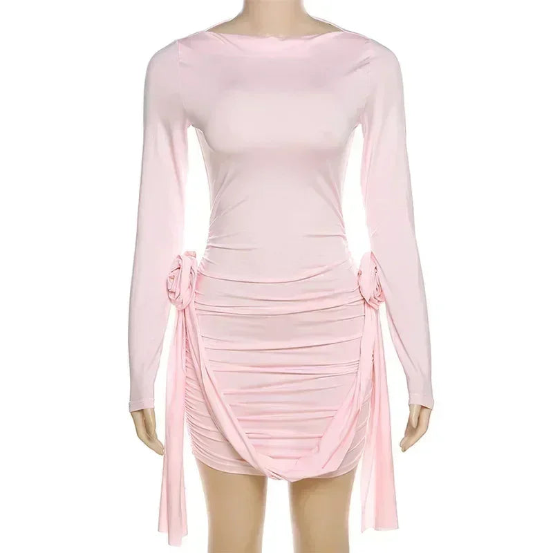 Trendix Robe élégante à manches longues pour femme, mini-robe d'été slim à imprimé floral, robe de vacances unie très tendance pour femme