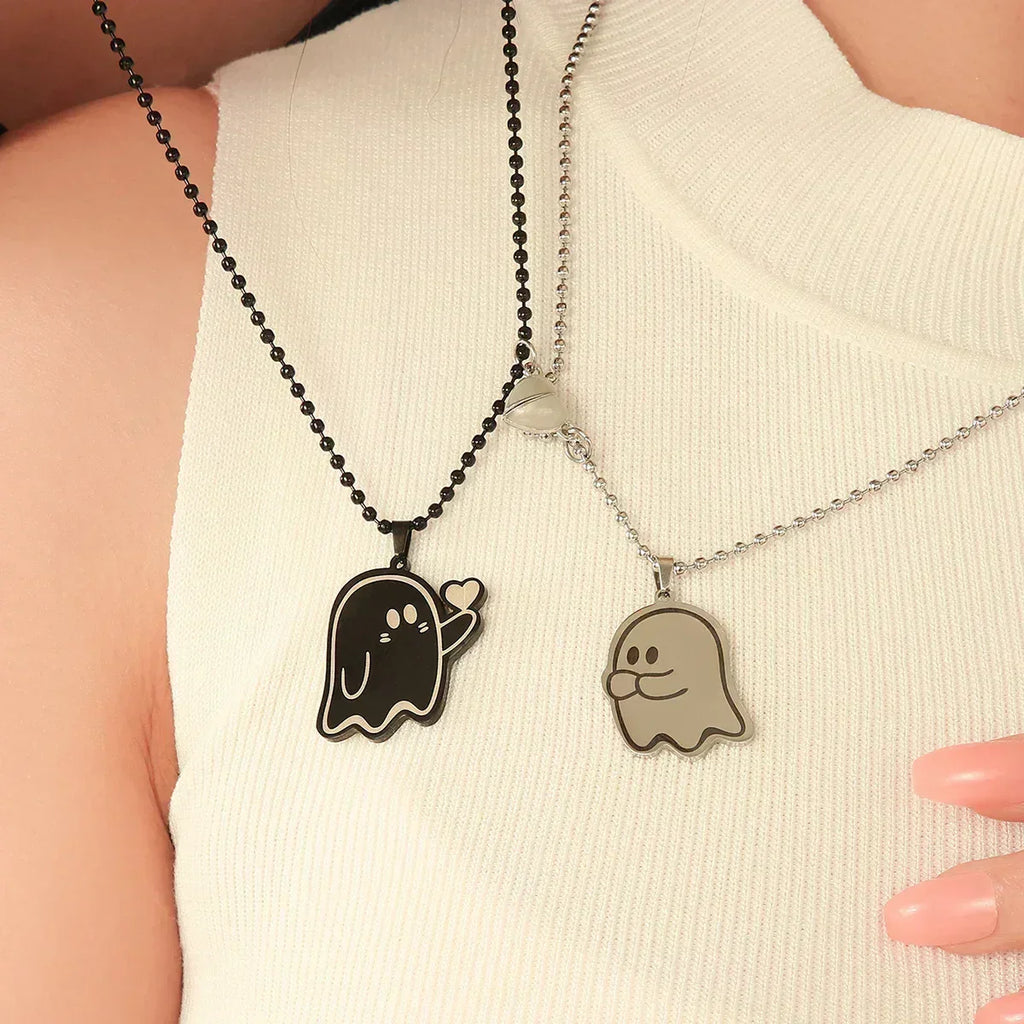 Collier de couple cœur lumineux en acier inoxydable simple à offrir en cadeau