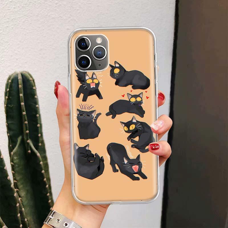Coque de téléphone en silicone souple à motif de chat mignon et drôle pour iPhone 11 13 14 Pro Max 12 Mini X Xs Xr 6 6s 8 7 Plus Se 5 5s
