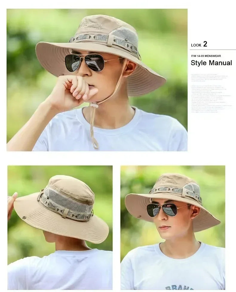 Chapeau Homme Pêche Extérieur Chapeau de Pêcheur Homme Chapeau de Soleil à Large Bord d'Été Chapeau de Pêche Pliable pour Jeune