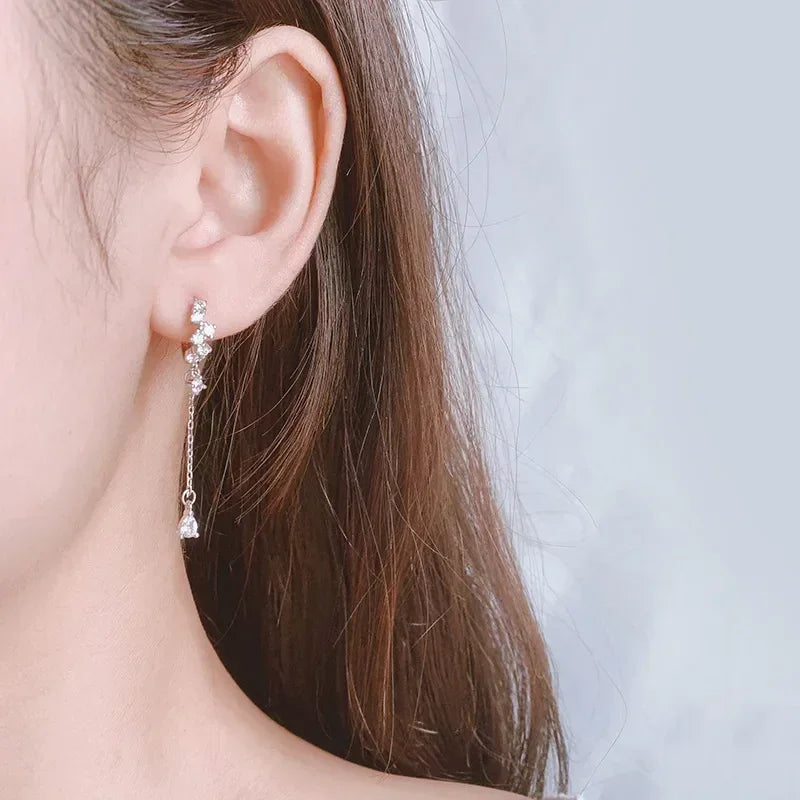 Boucles d'oreilles créoles tendance en argent sterling 925 avec aiguille d'oreille en cristal blanc de luxe pour femme, cadeau de bijoux de mariage