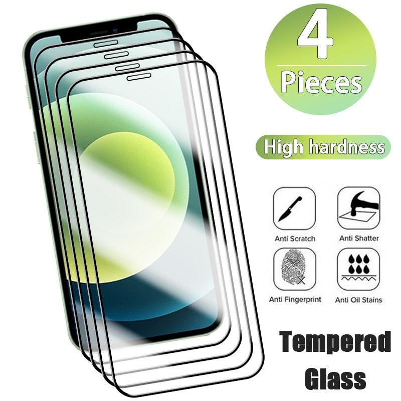 4 Films Protecteur d'écran pour iPhone 14 13 12 11 Pro Max Mini Verre Trempé pour iPhone 7 8 6 6S Plus X XR Xs Max SE 2020 Verre Monobloc Avant Anti-rayures en Verre Trempé