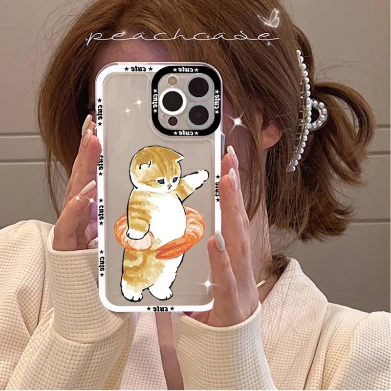 Coque de téléphone mignonne de chat pour iPhone 11 12 13 Mini Pro Max 14 Pro Max Étui coque de téléphone imprimable vierge en caoutchouc souple poli et cool