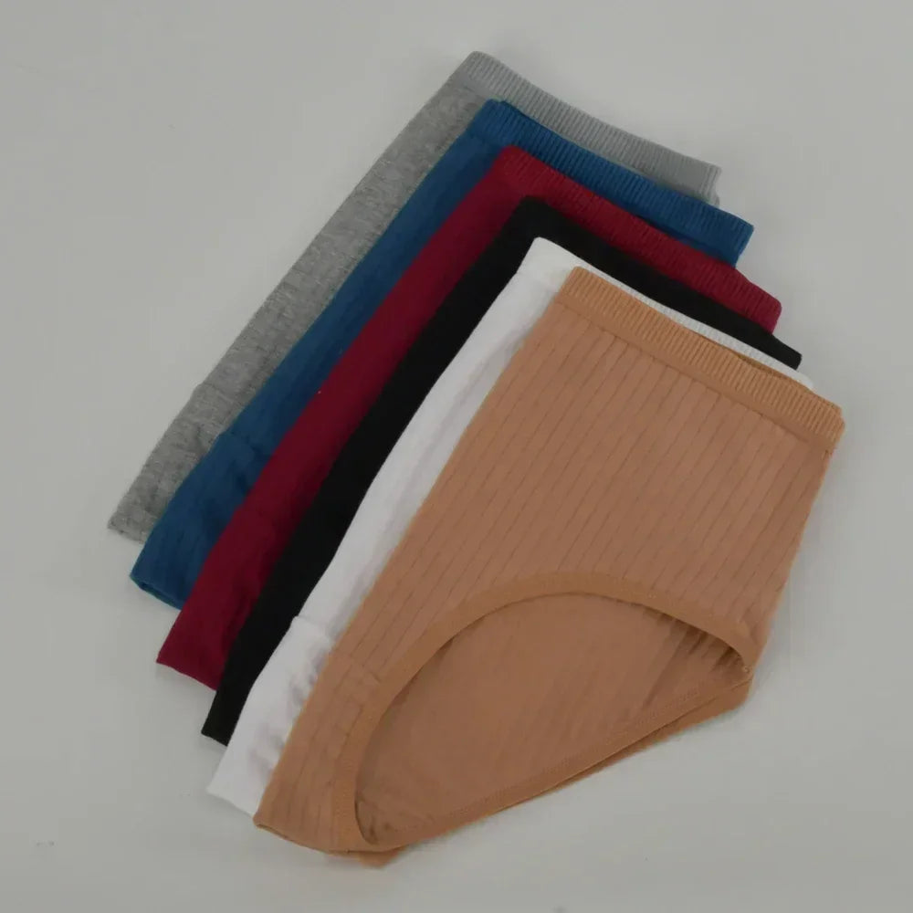 Culottes en coton taille haute douces pour femmes, sous-vêtements respirants, grande taille, slip féminin, lingerie, culotte rayée