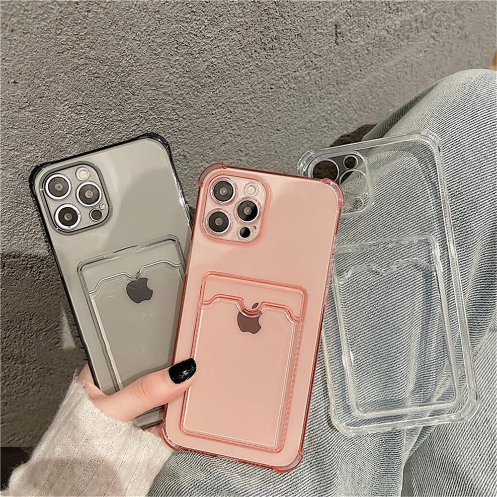 Étui transparent porte-cartes pour iPhone 13 11 12 14 Pro Max Mini Coque souple antichoc transparente avec porte-cartes Étui de téléphone transparent avec porte-cartes Coque fine de protection souple antichoc avec porte-cartes