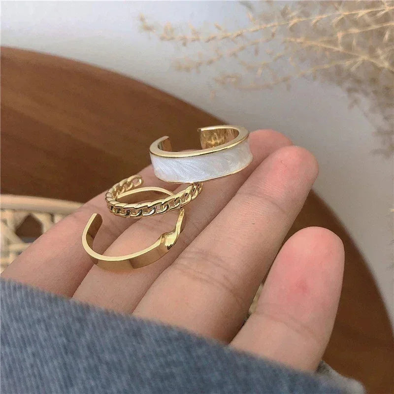 Lot de 3 Bagues Ouvertes Réglables pour Femmes, Émail Blanc Vert Torsadé Tressé Géométrique, Set de Bagues Tendance, Bijoux Punk Personnalisés