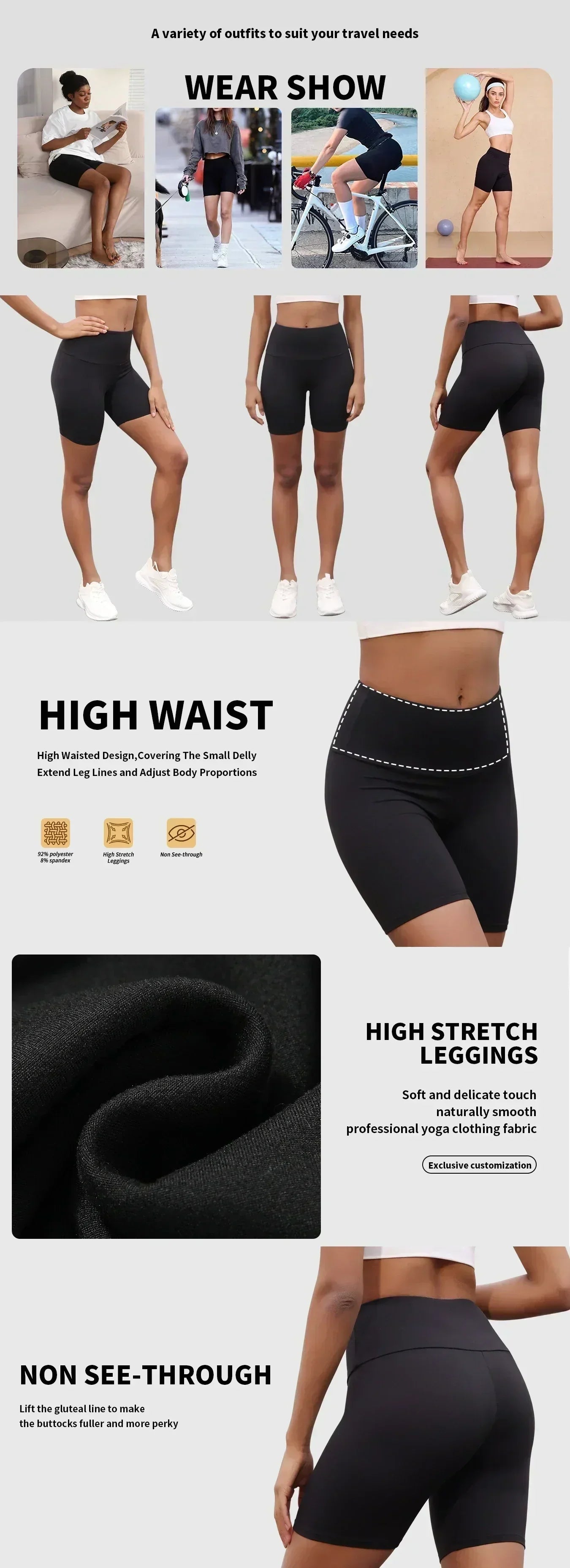 Lot de 3 shorts de motard taille haute super doux pour femmes, contrôle du ventre, non transparents, pour l'entraînement, le yoga, la course, le fitness, le push-up