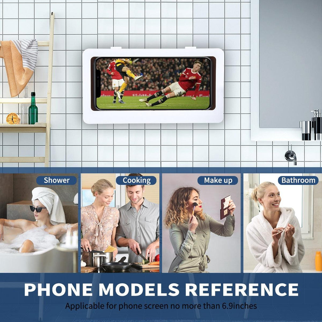 Support de téléphone blanc Étui de téléphone étanche Support de téléphone de douche de salle de bain Boîte de support mural de douche Support de boîtier étanche antichoc intégral Étui de protection transparent
