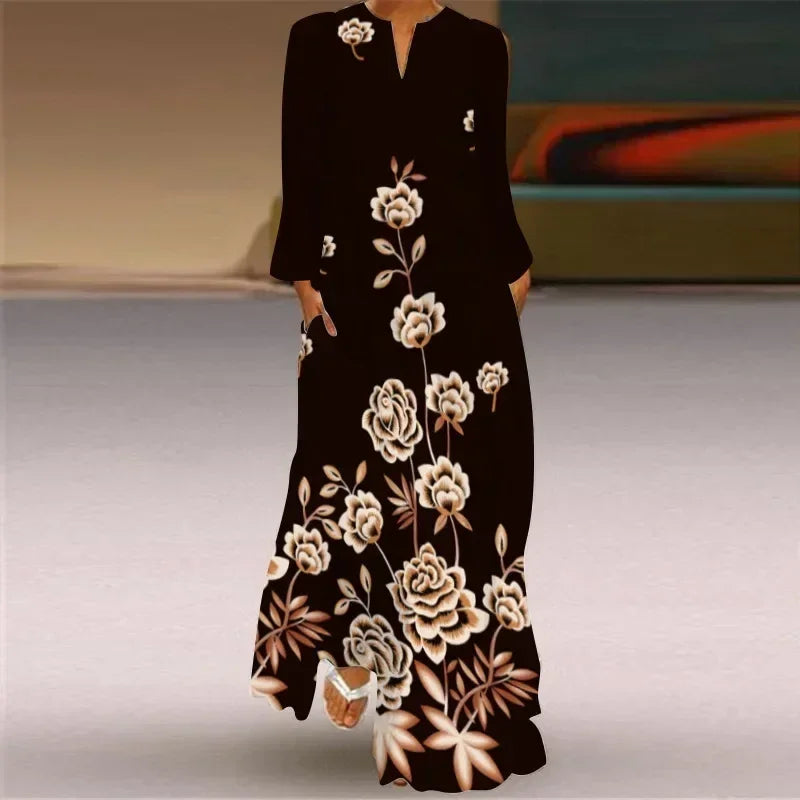 Robe longue maxi imprimée rétro mode Y2K à manches longues, ample, S-5XL