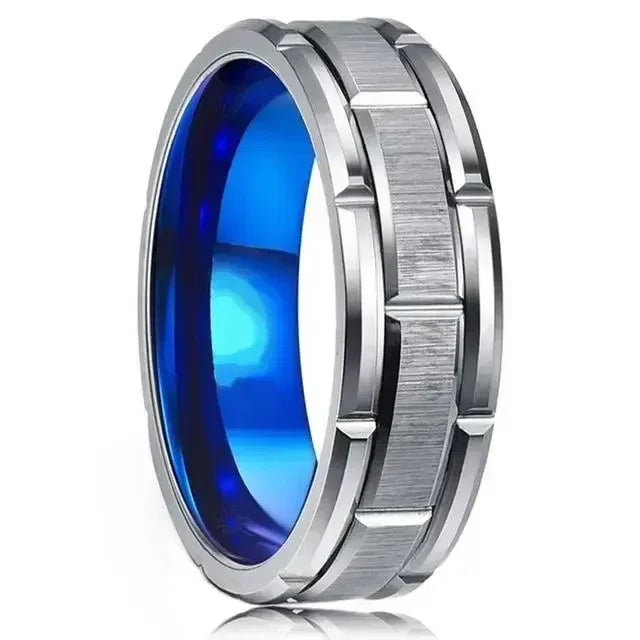 Bague Homme 8MM Acier Inoxydable Couleur Noire Brossée Double Rainure Bague de Mariage pour Hommes Bijoux de Fête pour Femmes Cadeau