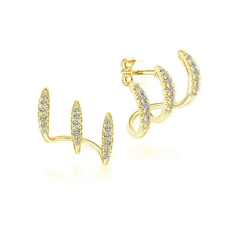 Boucles d'oreilles clous en argent sterling 925 avec cristaux, boucles d'oreilles dorées, pierre AAA, design moderne, accessoires de mode, bijoux femme 2025