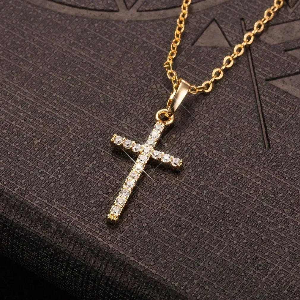 Collier pendentifs croix zircon luxe mode or clair couleur argent pour hommes femmes bijoux chaîne accessoire