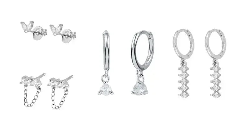 Boucles d'oreilles créoles tendance en argent sterling 925 avec aiguille d'oreille en cristal blanc de luxe pour femme, cadeau de bijoux de mariage