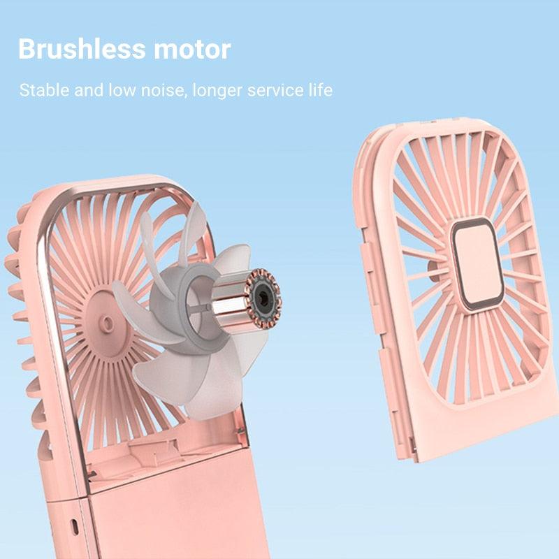 Mini Ventilateur Portable d'Extérieur, Ventilateur de Cou Suspendu, Rechargeable USB, Alimenté par Batterie 3000 mAh, Ventilateur de Table Sans Fil Pliable à 180°, 4 Vitesses Réglables, Ventilateur de Poche Portable pour Bureau, Extérieur, Voyage