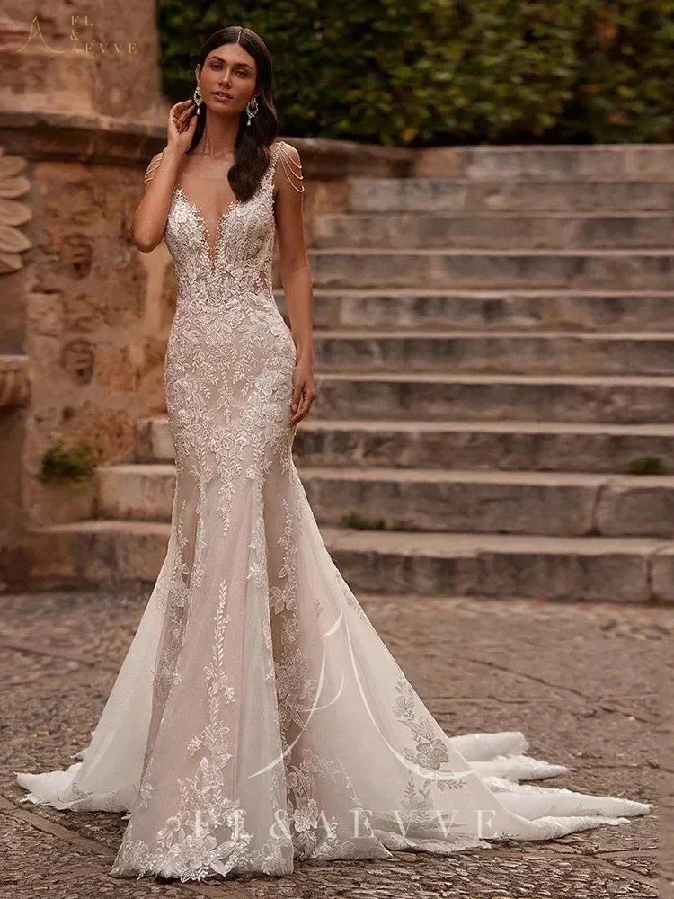Robe de mariée de luxe personnalisée FL&AEVVE avec bretelles fines, robe de mariée de plage, robe de soirée de mariage, vestidos de novia