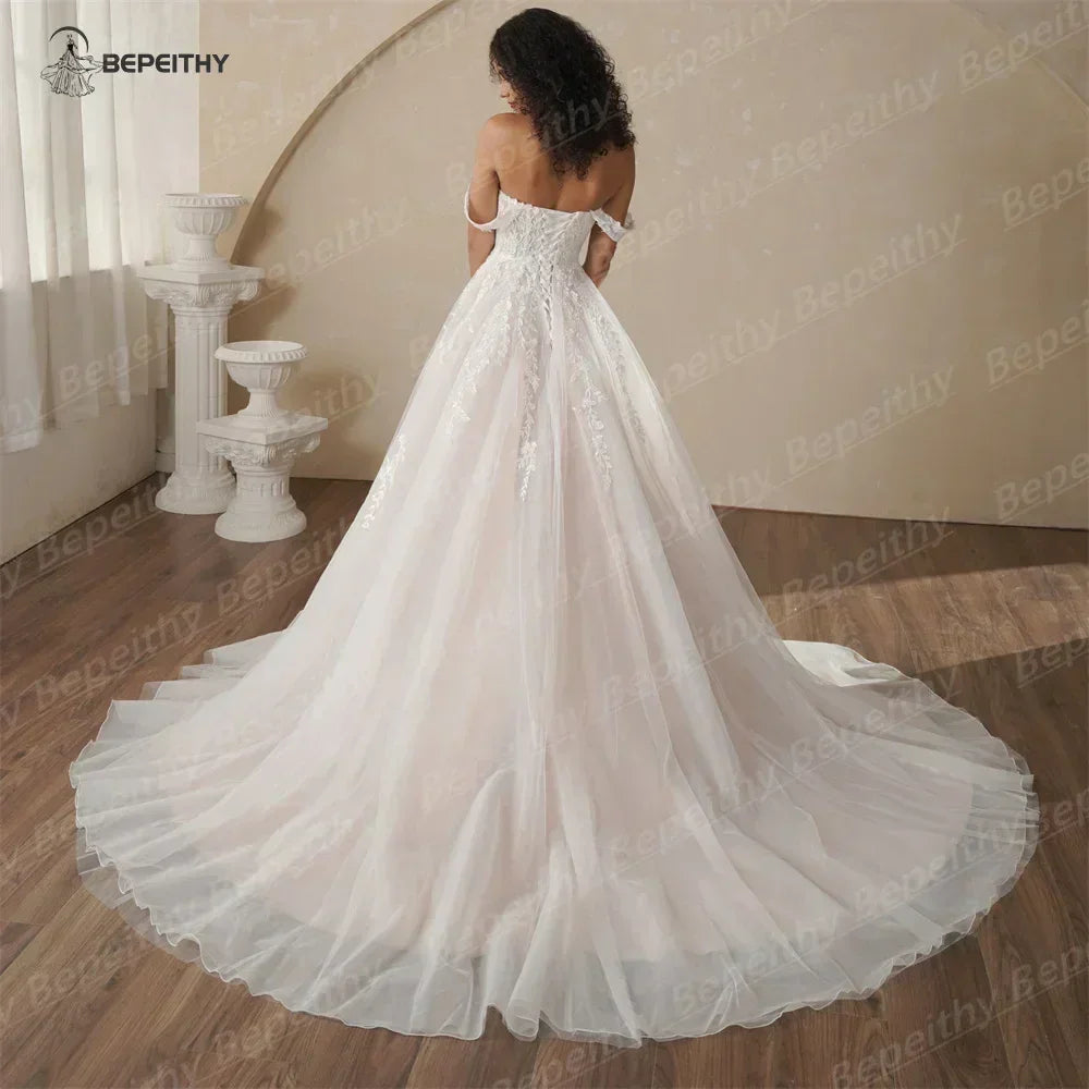 Robe de mariée bohème couleur champagne | Robe de mariée trapèze sur mesure -femstylo