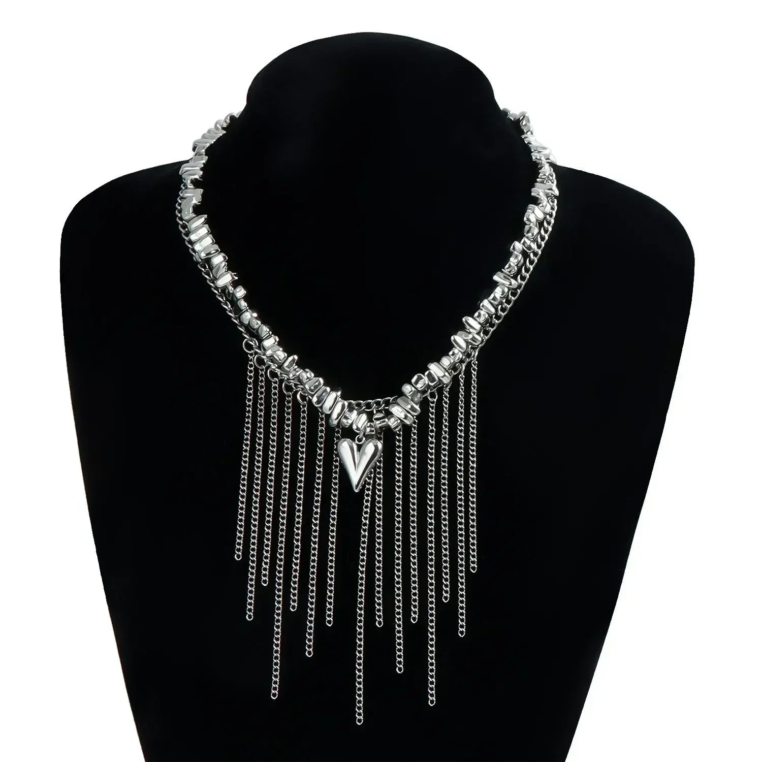 Collier Cœur Perlé Tendance pour Femmes Style Bohème Élégant Chaîne en Cristal Irrégulier Ras du Cou Y2K Exquis Cadeau de Fête Bijoux Accessoires