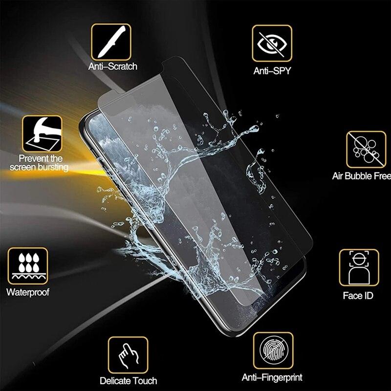 4 Pièces Verre Anti-Espion pour iPhone 13 Pro MAX 12 Pro Max Mini XS XR X 11 7 8 Plus Protection d'Écran Confidentialité Verre Anti-Reflet Cadre d'Installation Facile Compatible Coque Protecteur d'Écran en Verre Trempé Premium pour iPhone