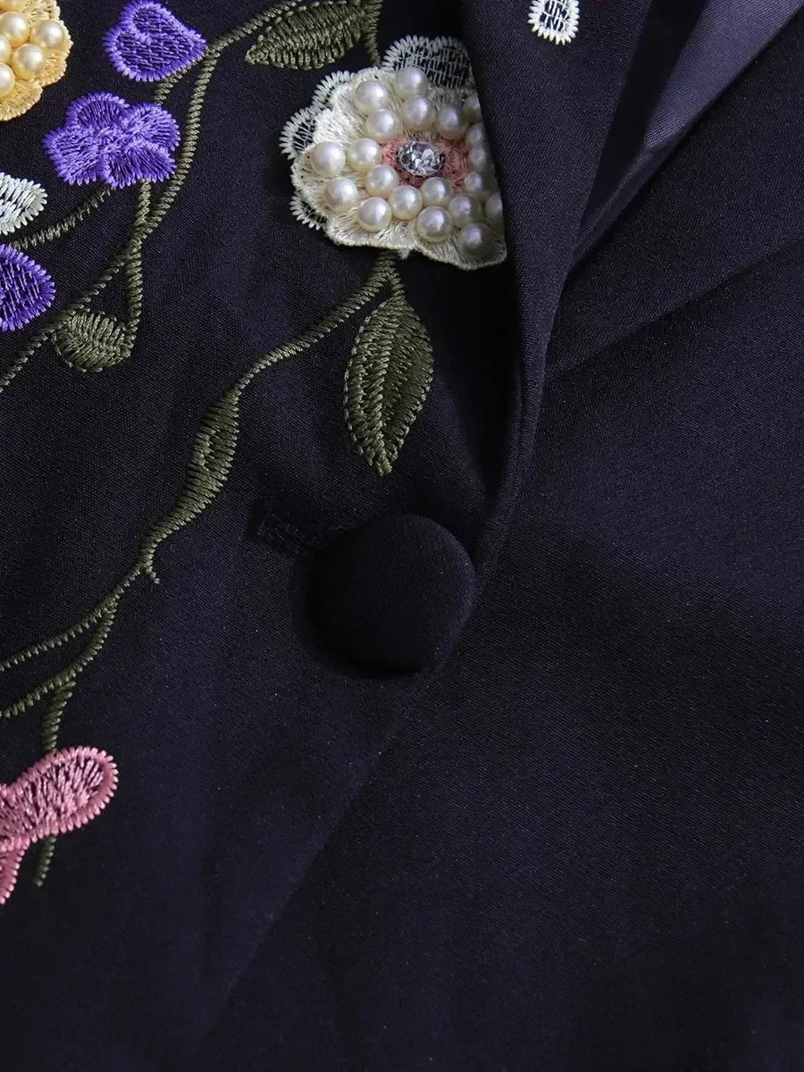 TWOTWINSTYLE Blazers tendance femme avec applications de couleur contrastée Revers Manches longues Patchwork Perles Blazer Femme de tempérament