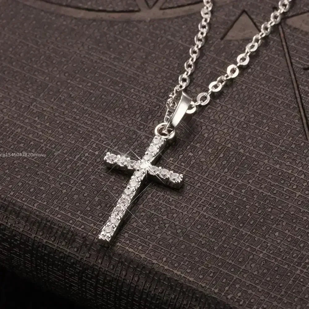 Collier pendentifs croix zircon luxe mode or clair couleur argent pour hommes femmes bijoux chaîne accessoire