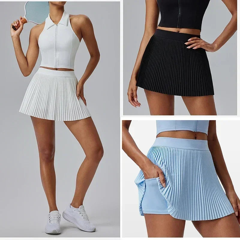 Jupe de sport florale à prix réduit pour femmes Jupe-culotte de tennis-badminton à séchage rapide Jupe plissée mi-longue de fitness avec short