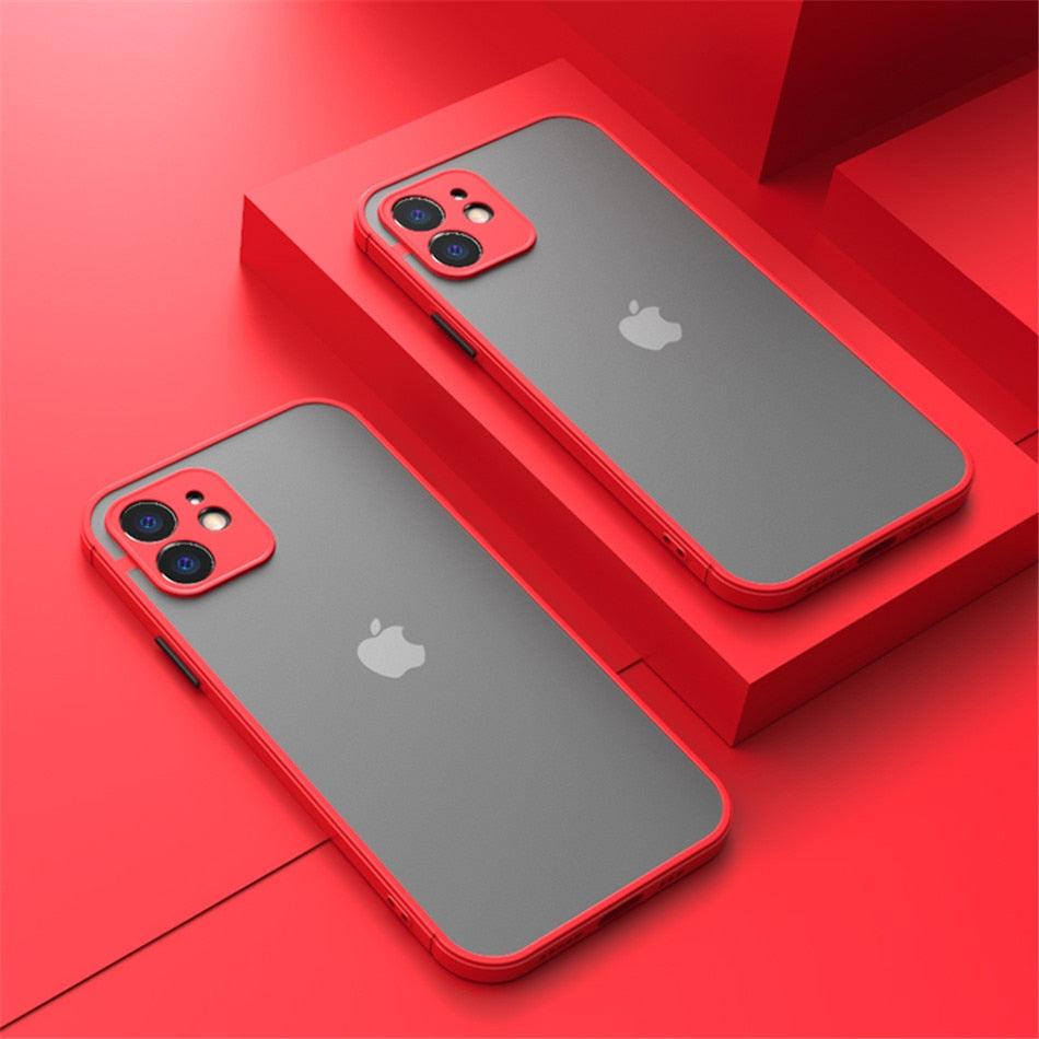 Coque antichoc de luxe pour iPhone 11 12 13 14 Pro Max Mini X XR XS, pare-chocs en silicone souple, coque rigide transparente, pare-chocs latéral souple et plat, coque arrière rigide transparente, étui de téléphone fin.