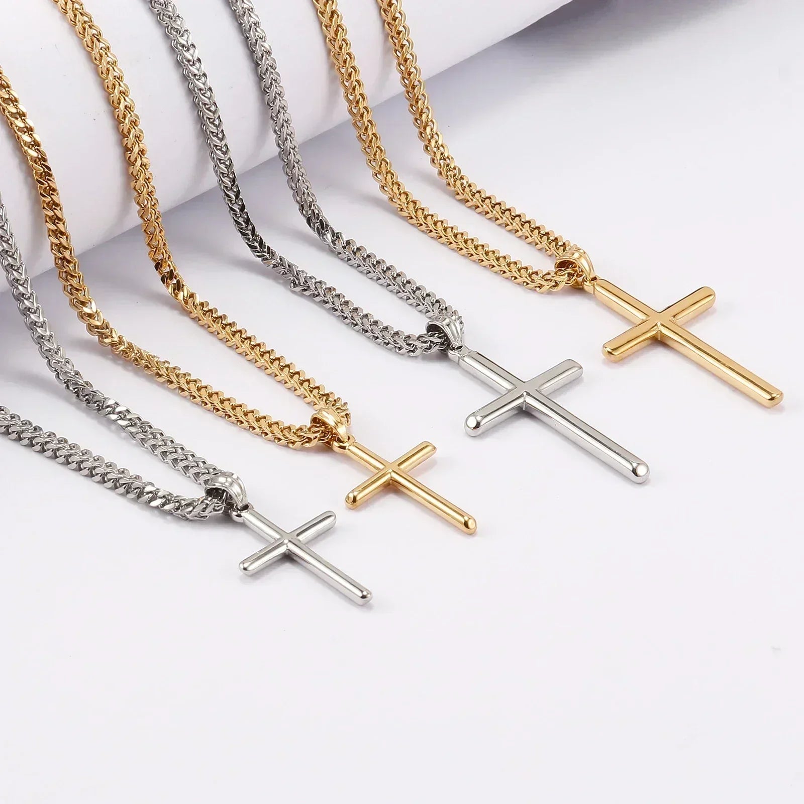 Chaîne à maillons avec pendentif croix punk pour hommes et femmes, en acier inoxydable 316L, collier hip-hop, bijoux de mode or et argent, cadeau étanche