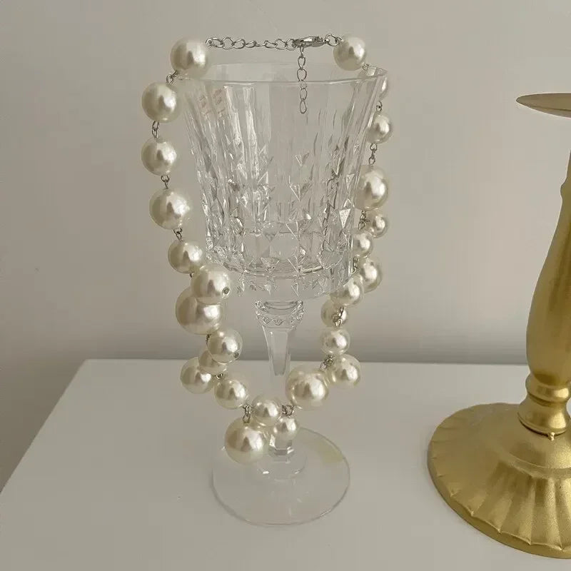 Collier élégant femme perles d'imitation, grand collier ras du cou perles, bijoux de fête, mariage, mariée, cadeaux pour filles